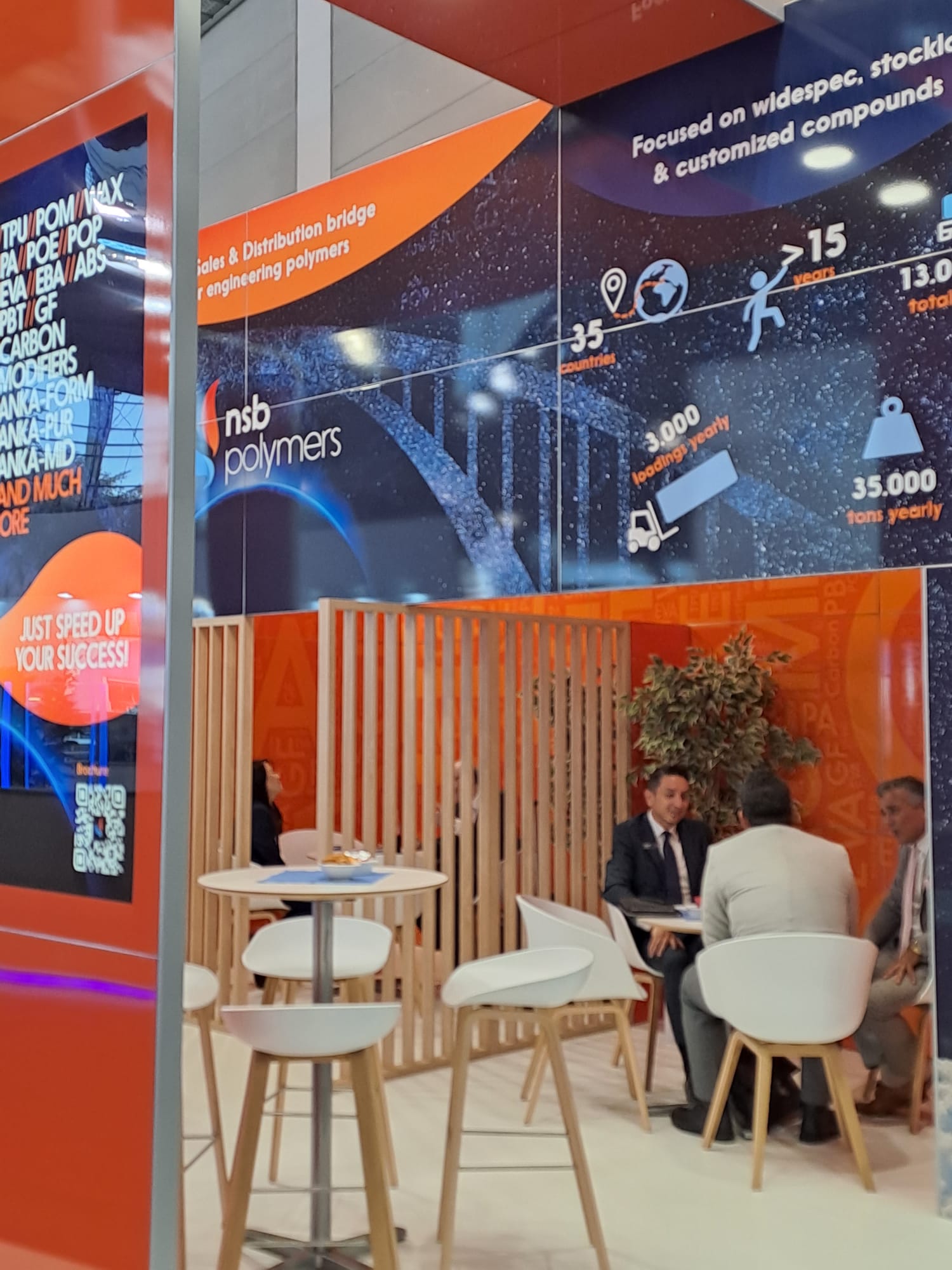 Lounge area of the NSB Polymers stand, FAKUMA 2023